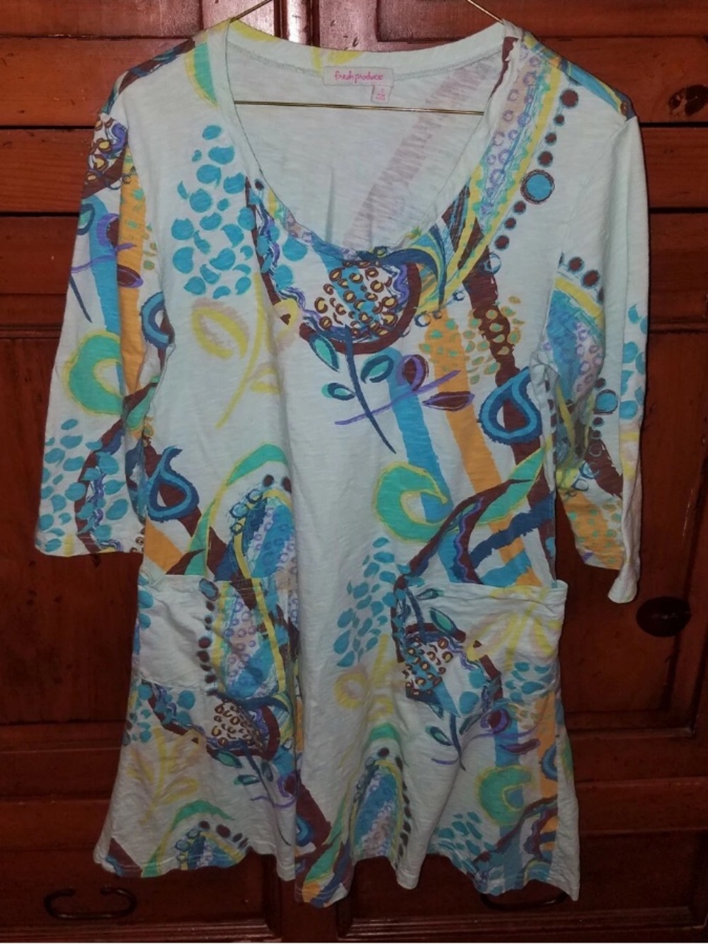 FRESH PRODUCE 100% Cotton Lemon Rio Boca Dress Tunics Pockets Loose Size Small